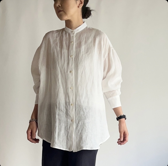 comm.arch. French Linen Balloon Shirt（Bleach） - calme online shop