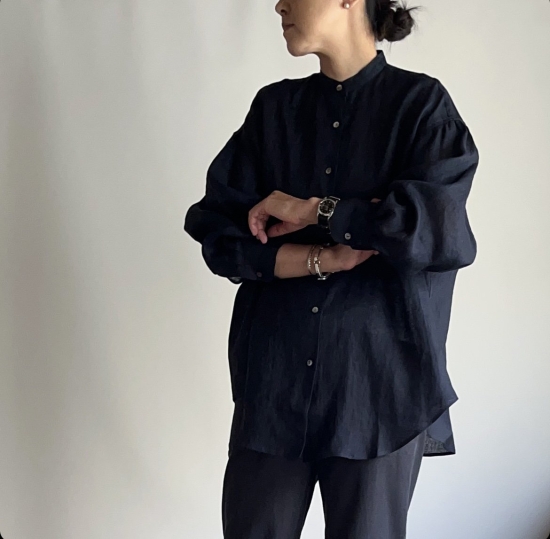 comm.arch. French Linen Balloon Shirt（Blue Hole） - calme online shop