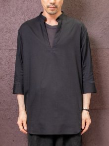 【ISAMU KATAYAMA BACKLASH】コットンサファイアクールスキッパーシャツ /BLACK