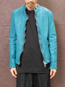 【ISAMU KATAYAMA BACKLASH】ジャパンカーフタンニン鞣し製品洗い加工シングルライダースジャケット /TURQUOISE