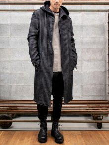 【incarnation】WOOL60% COTTON40% W/BREAST HOODED BUTTON COAT LINED /BLACK
