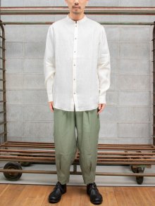 【individualsentiments】 FRENCH LINEN WASH FINISH MAO COLLAR SHIRT /OFF WHITE
