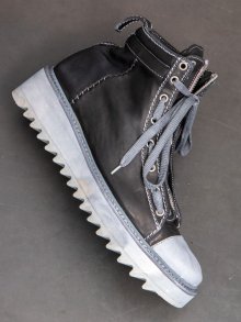 【incarnation】HORSE WHITE LEATHER SNEAKER ZIP FRONT FZ-2 WHITE HIGH SHARK SOLES PIECE DYED /BLACK