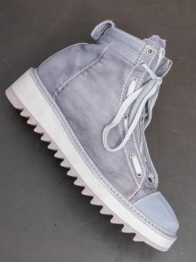 【incarnation】HORSE WHITE LEATHER SNEAKER ZIP FRONT FZ-2 WHITE HIGH SHARK SOLES PIECE DYED /GRAY