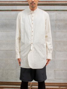 【KLASICA】SILK NEP OLD CLOTH Band collar fine Stitched Shirt / ECRU