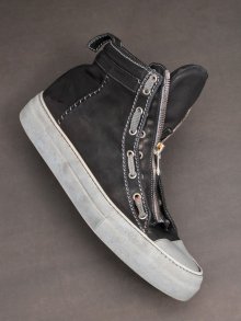 incarnationHORSE LEATHER SNEAKER ZIP FRONT FZ-2 WHITE HIGH RUBBER SOLES PIECE DYED /BLACK