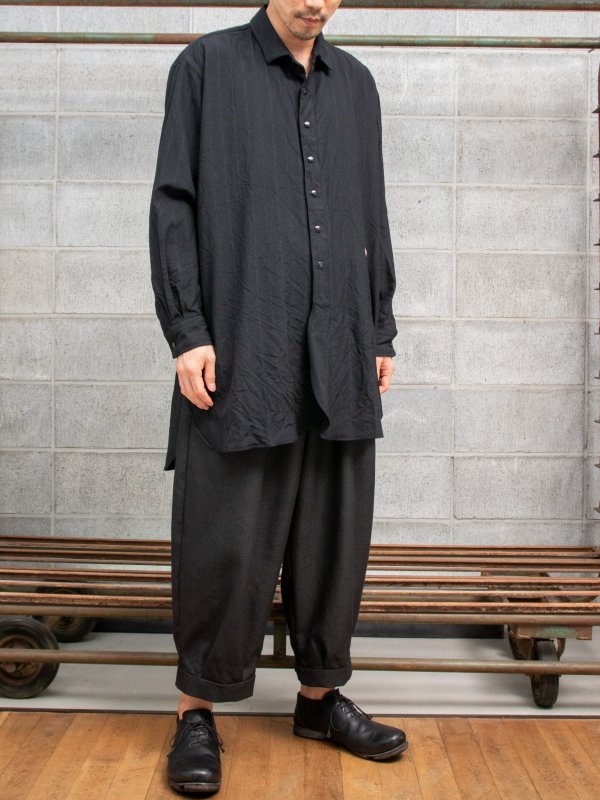 【KLASICA】 Short collar Over Sized Shirt / INK BLACK(STRIPE ...