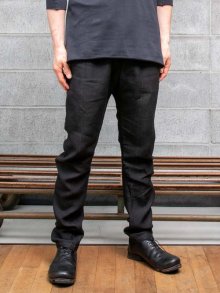 DEVOA Slim pants linen windowpane check / BLACK