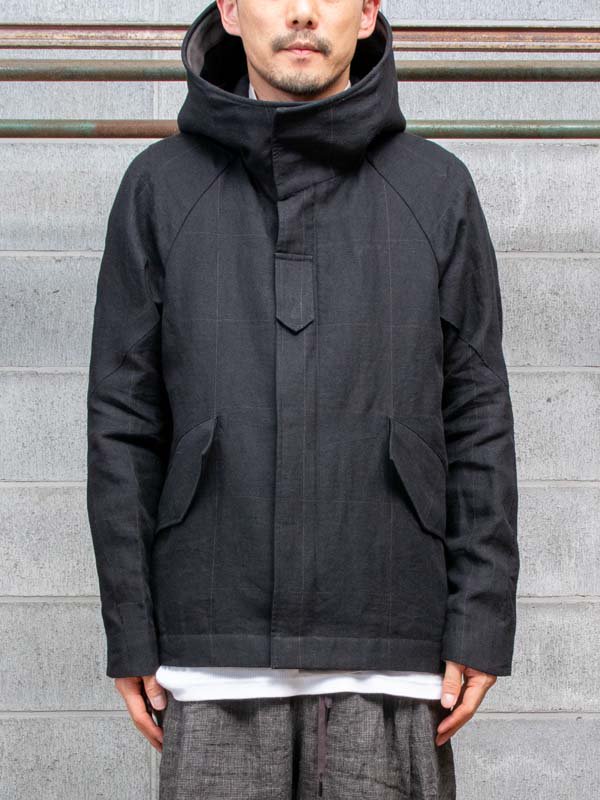 DEVOA】 Hooded jacket linen-windowpane check / BLACK - vektrize ...