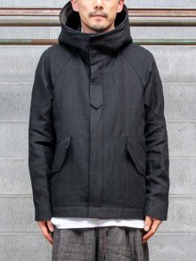 DEVOA Hooded jacket linen-windowpane check / BLACK