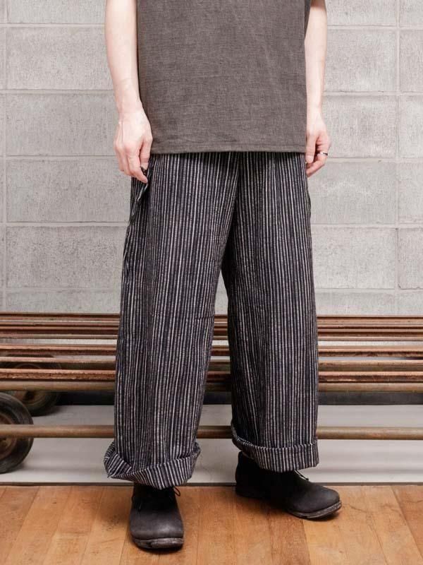 パンツ ブラック individual sentiments individualsentiments】 WRAP WIDE PANTS / BLACK STRIPE