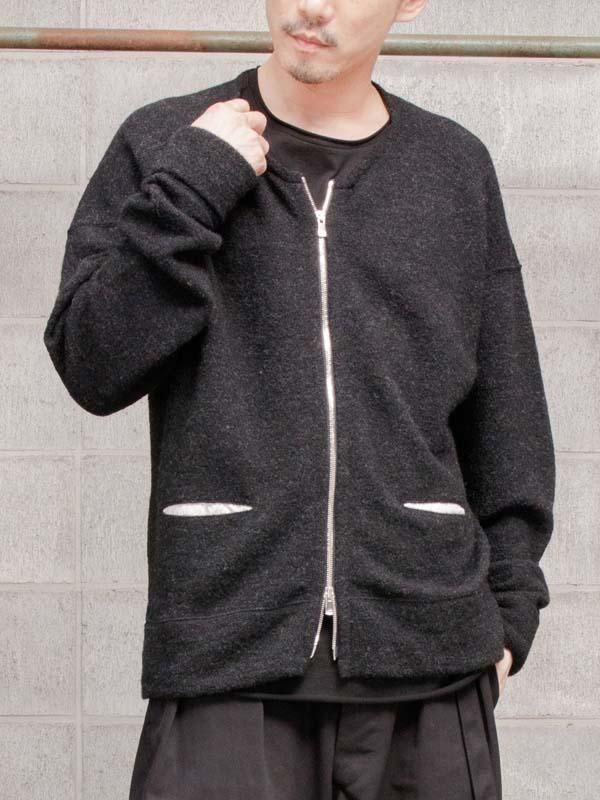 KLASICA】 Shetland wool Anatomical Cut Zip Cardigan /BLACK