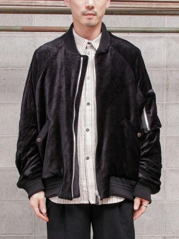 DEVOA】 Vintage-Washed Velvet Bomber Jacket / BLACK - vektrize.com