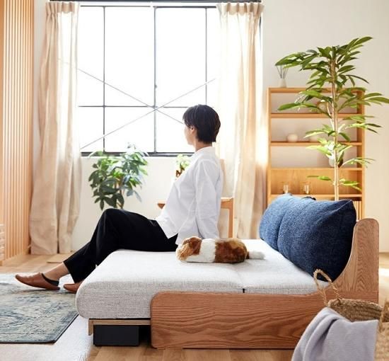 [ 価格交渉可 ] ソファーベッド カーキ 開梱設置】ペットOK、ベッド用マット使用の洗えるロータイプ