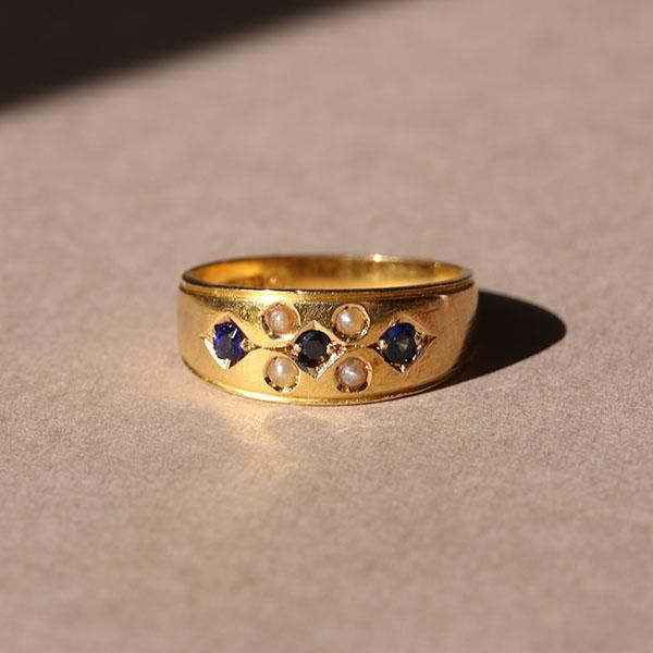 英国 1890's チェスターホールマーク サファイア&パール 15CT GOLD