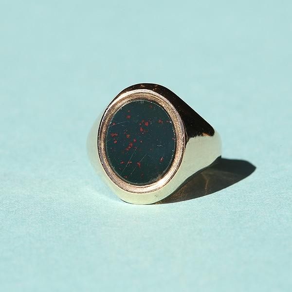 VINTAGE 英国 1970s WN バーミンガムホールマーク BLOODSTONE 9CT/9K