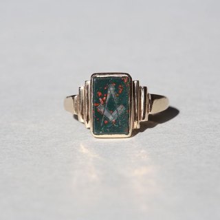 VINTAGE BRITISH 1930s CHESTER HM BLOODSTONE MASONIC INTAGLIO 9CT/9K GOLD SIGNET RING JP17