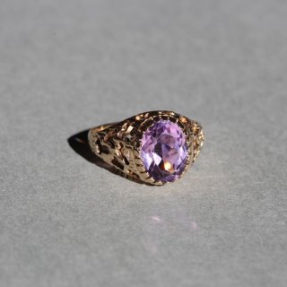 VINTAGE BRITISH 1970s FM LONDON HM OVAL CUT AMETHYST 9CT/9K GOLD RING JP10.5