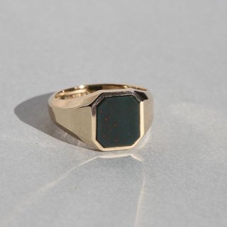 BRITISH VINTAGE 1960s P.PLD LONDON HM BLOODSTONE 9CT/9K GOLD SIGNET RING JP15.5