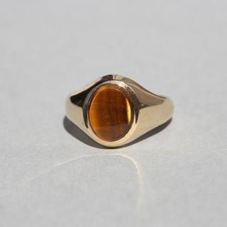 VINTAGE BRITISH 1970 LONDON HALLMARKED TIGER'S EYE 9CT/9K GOLD SIGNET RING PINKY JP12.5