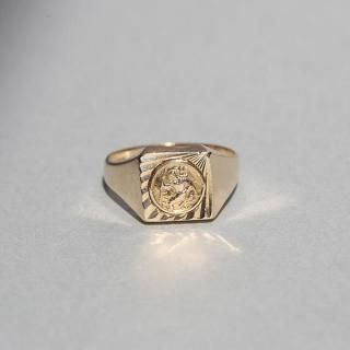 BRITISH VINTAGE 1975 AJLD LONDON HALLMARKED ST. CHRISTOPHER 9CT/9K GOLD SIGNET RING JP16