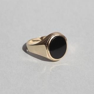 VINTAGE BRITISH 1986 MJ LONDON HALLMARKED BLACK ONYX 9CT/9K GOLD SIGNET RING JP23