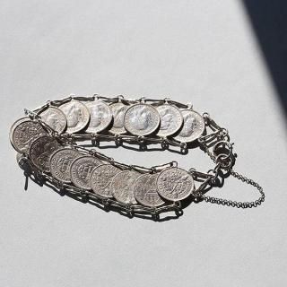 BRITISH VINTAGE THREEPENCE SILVER COIN BRACELET  1885 -1940 