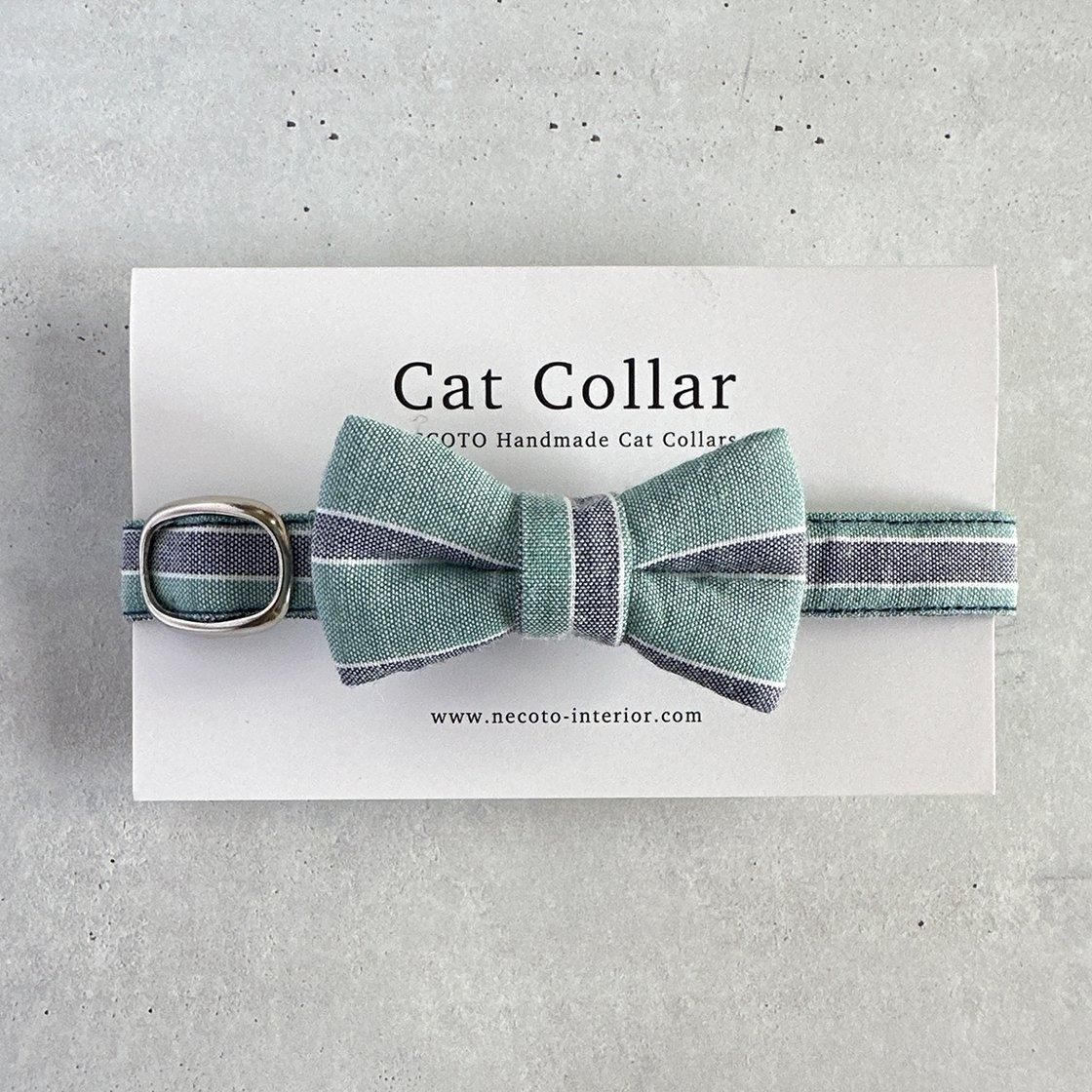 TERA CAT カラー/リボン首輪【オーガニックコットン:ストライプグリーン】