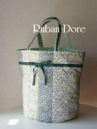 LIBERTYパッチワーク丸底バッグ (グリーン) - *Ruban Dore