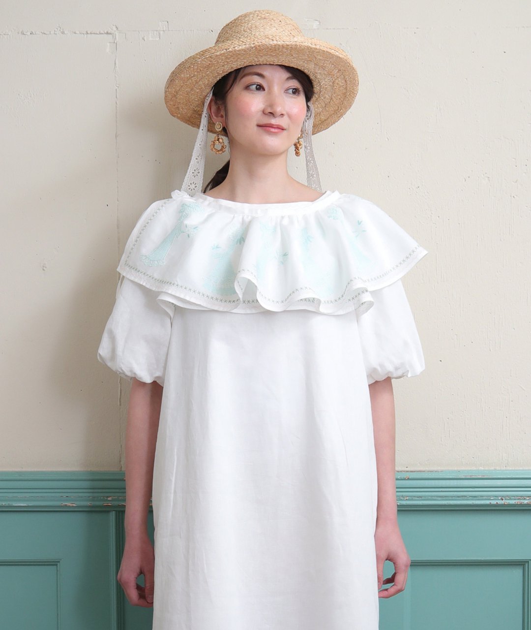 RPKO 襟刺繍ワンピースCollar Embroidery Dress ロングワンピース お