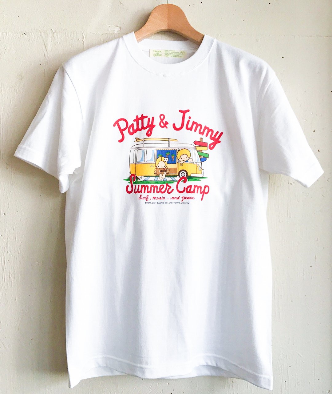 White パティ ジミー キャンピングカー Tシャツ 大人 花とギター 公式オンラインショップ