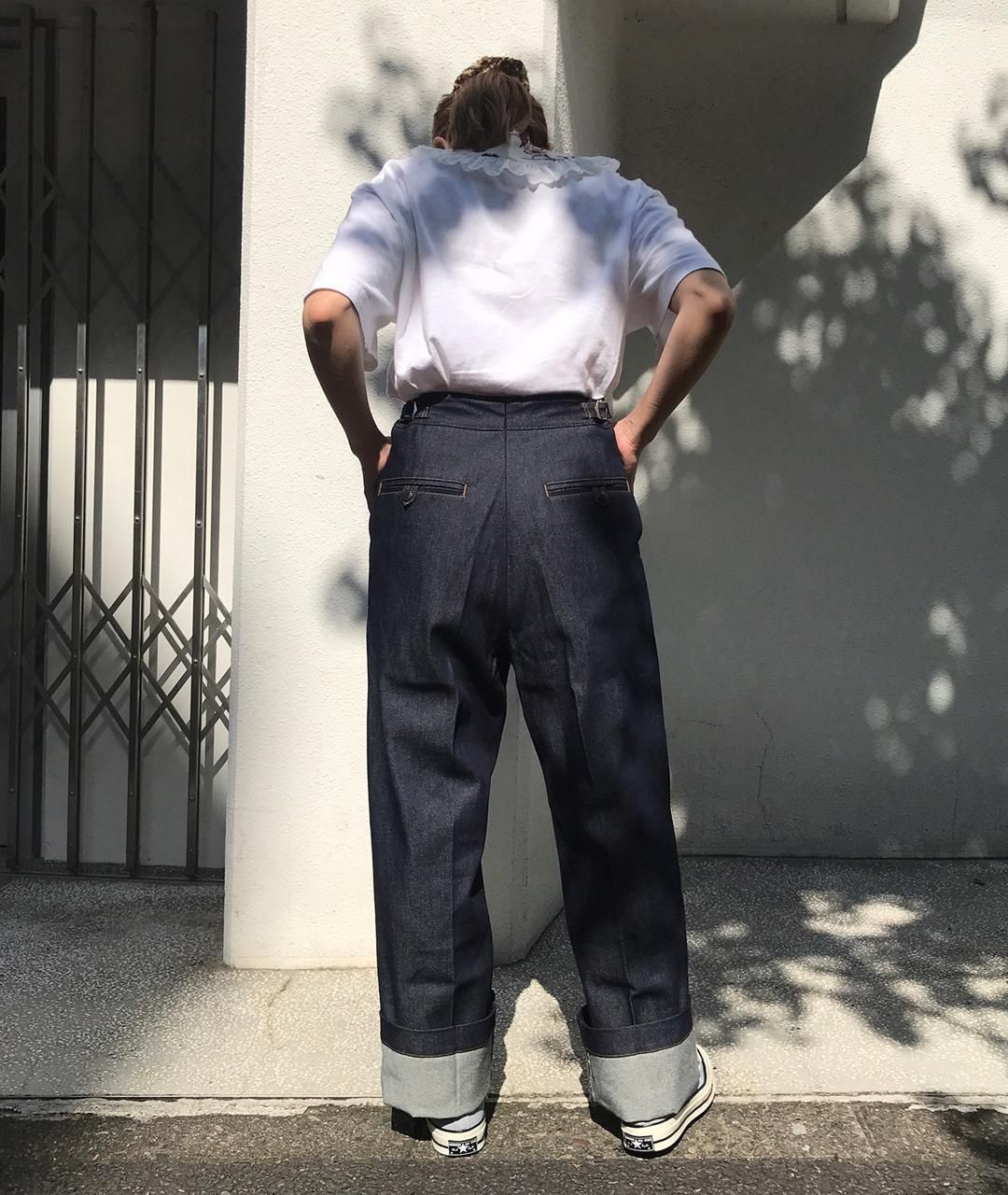 DENIM OFFICER TYPE TROUSER PANTS - flower&guitar