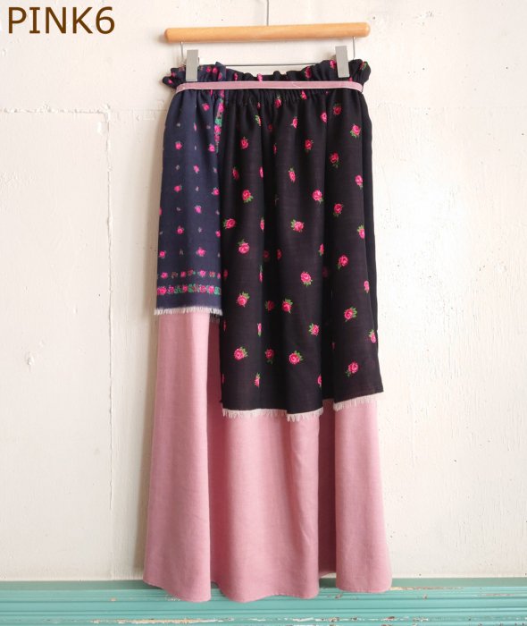 【PINK-B】REMAKE TYROLEAN SCARF LONG SKIRT with RIBBON
