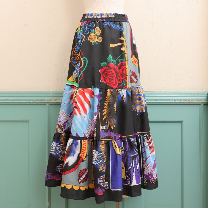 HD,GOLD PEISLEYPATCHWORK TIERED SKIRT