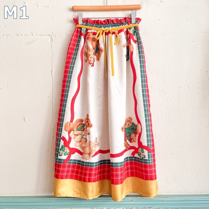 MUSTARDREMAKE SCARF LONG SKIRT with RIBBON