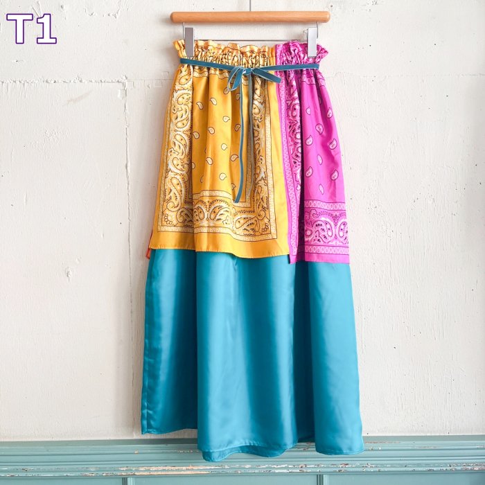 TURQUOISEREMAKE SCARF LONG SKIRT with RIBBON
