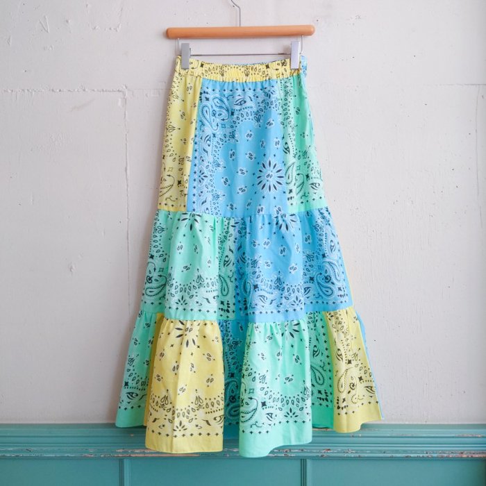 LAST1BLUE MIX PAISLEYPATCHWORK TIERED SKIRT