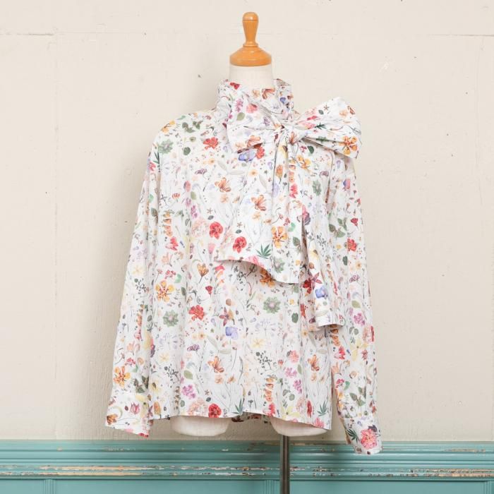 BOW TIE BLOUSE / LIBERTY. -BOTANICAL WHITE-