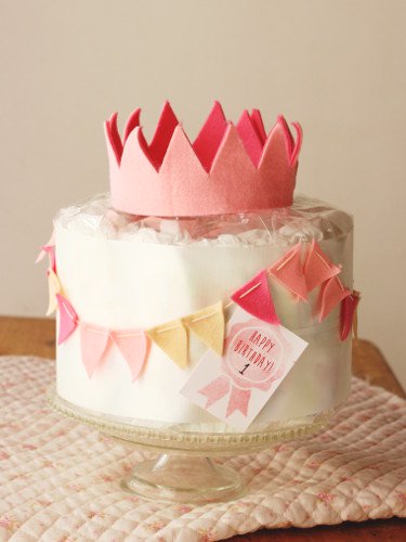 送料無料 フラッグガーランドのおむつケーキ 1段 ピンク おむつケーキの店アンドラブリー Lovely