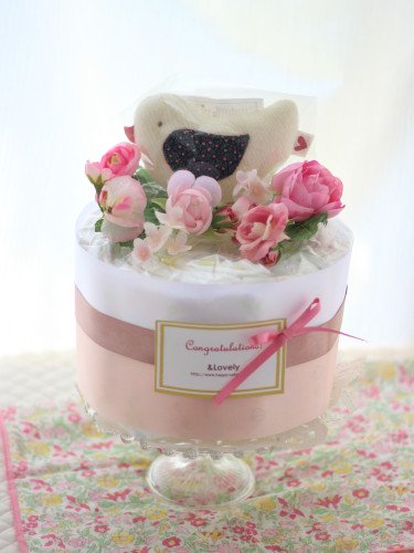 【おむつケーキ】フラワーケーキ/1段・ピンク｜おむつケーキの店アンドラブリー*&Lovely