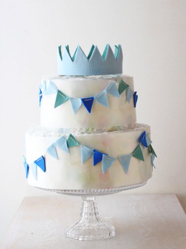 送料無料 フラッグガーランドのおむつケーキ 2段 ブルー おむつケーキの店アンドラブリー Lovely