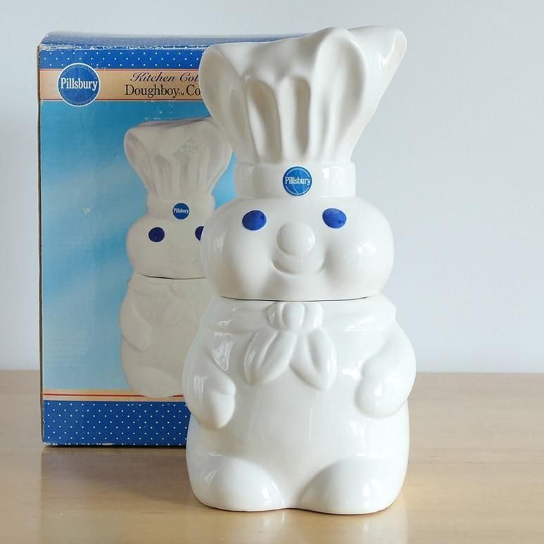 ☆5】Pillsbury ドゥボーイ クッキージャー 陶器製 Lサイズ 箱付き