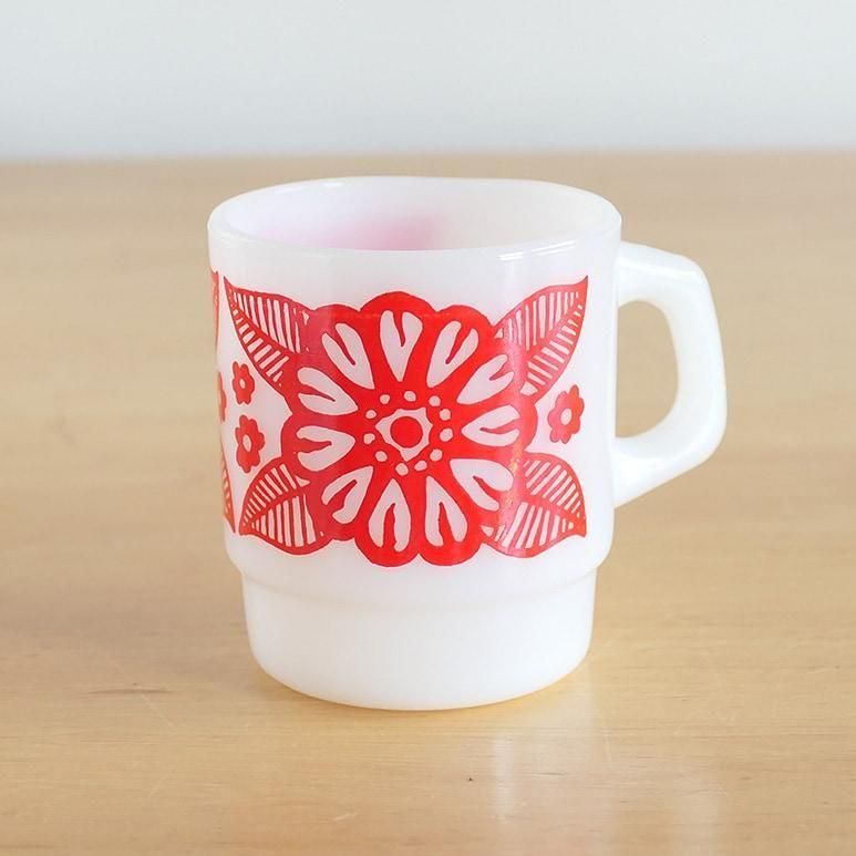 ☆4】ファイヤーキング サニーフラワー 赤 - ヴィンテージ輸入食器店