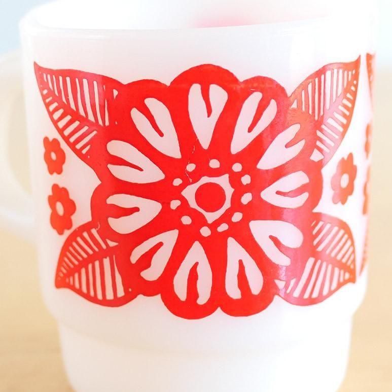 fireking ファイヤーキング アニーバーサリーローズ　Ｄマグ　3個セット ☆4】ファイヤーキング サニーフラワー 赤 - ヴィンテージ輸入食器店