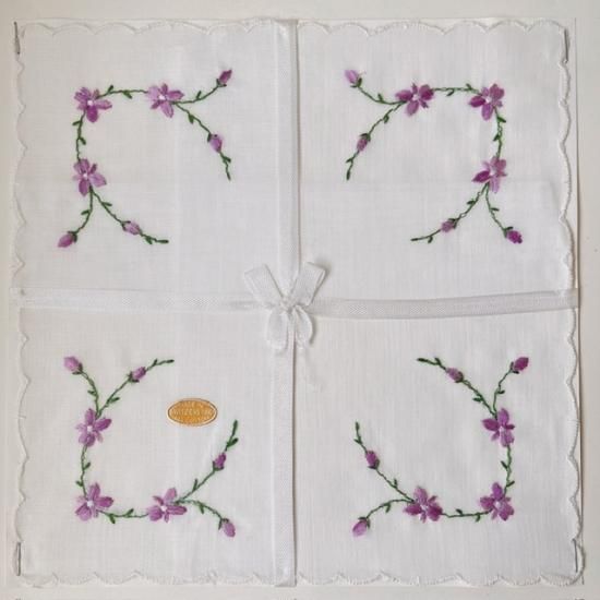 アンティーク フランス ３色菫 ヴィオラトリコロール刺繍 リネンクロス ハンカチ アンティーク フランス 3色菫 ヴィオラトリコロール刺繍 リネン