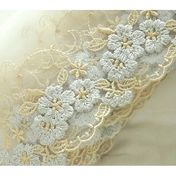 フラワー刺繍広幅淵飾りレース 50cm - ◇Little Anne リトルアン◇薔薇