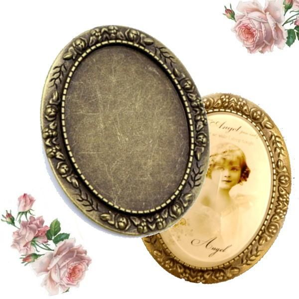 ロココ調ブローチ台 40×30mmカメオ用2個セット 金古美 | デコパーツ