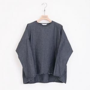美品◆homspun ホームスパン　ノーカラー　シャツ　ブラウス　チュニック シャツ．ブラウス-homspun ホームスパン - heidemarie