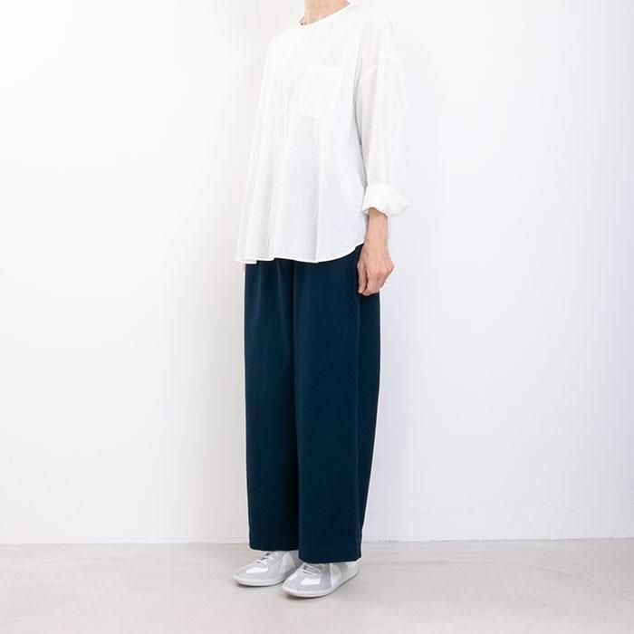 ゴーシュ　 綿ワイドパンツ ウエストゴム　ネイビー　日本製　ゴム入り ゴーシュ 綿ワイドパンツ ウエストゴム ネイビー 日本製 ゴム