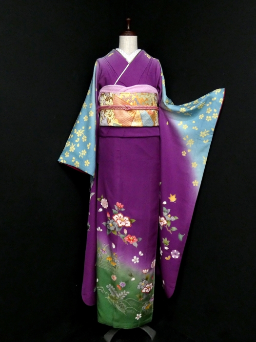 大振袖 正絹 金彩刺繍 絞り 桜 身丈171.5cm 成人式 着物 A-0319 - 振袖